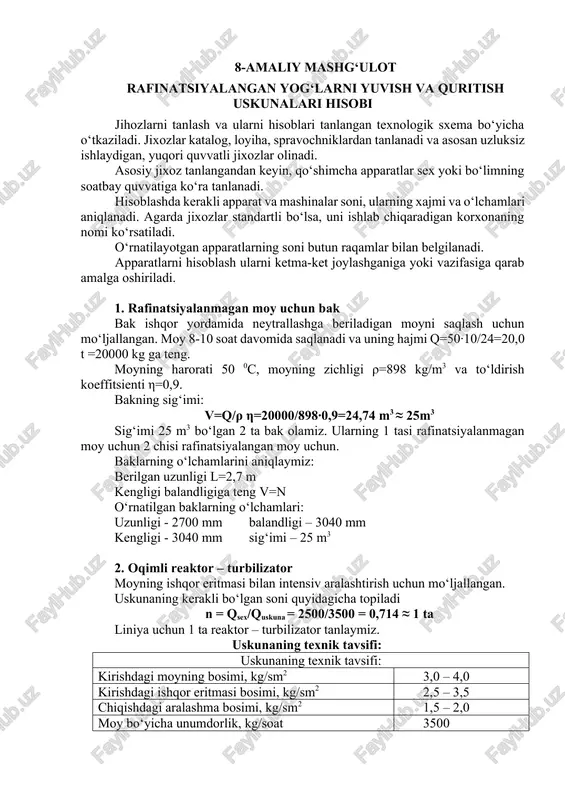 rafinatsiyalanmagan moy uchun bak — DOCX