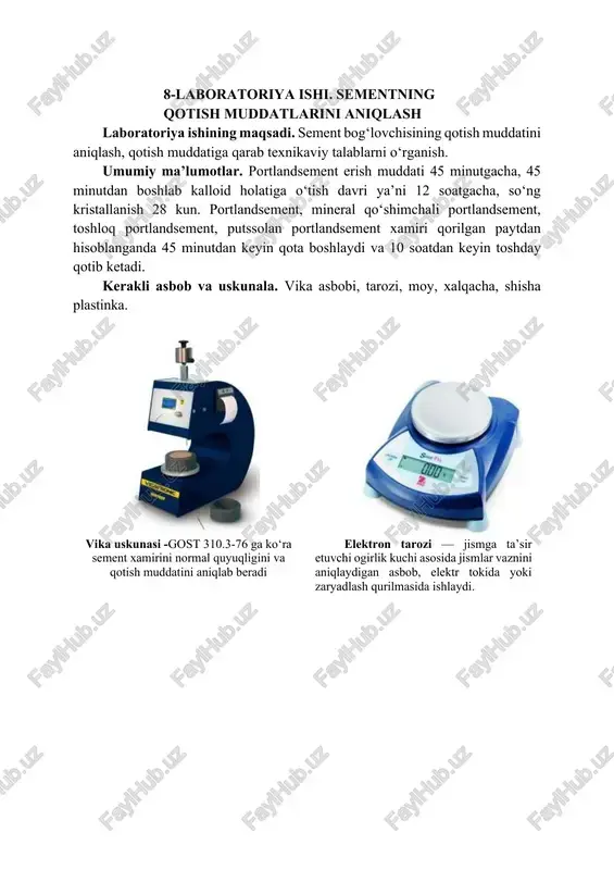 8-laboratoriya ishi. sementning qotish muddatlarini aniqlash — DOCX