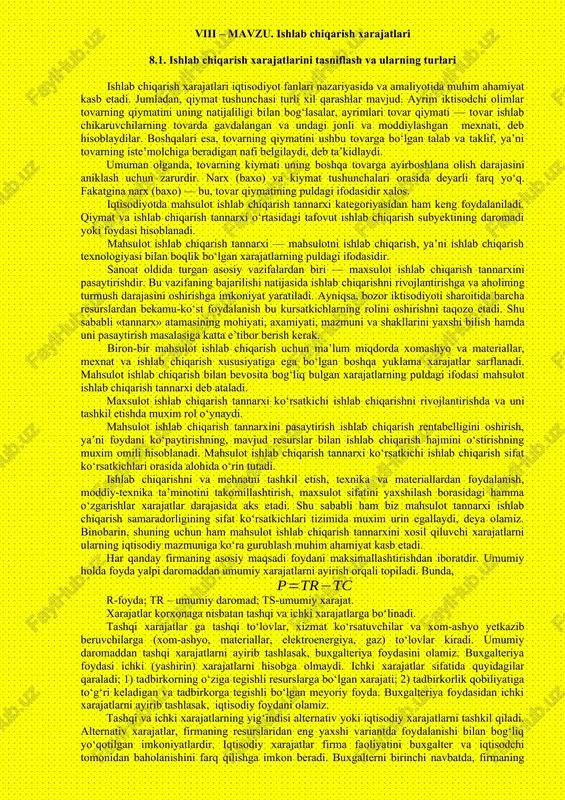 ishlab chiqarish xarajatlari — DOCX