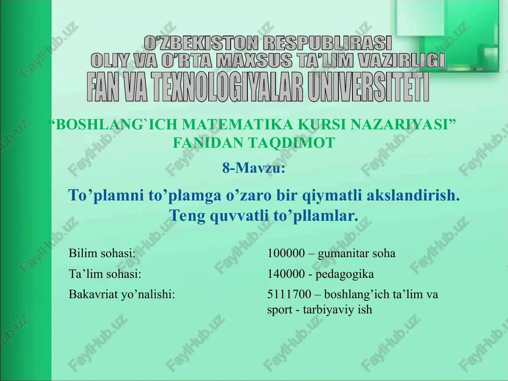 boshlang`ich matematika kursi nazariyasi — PPT