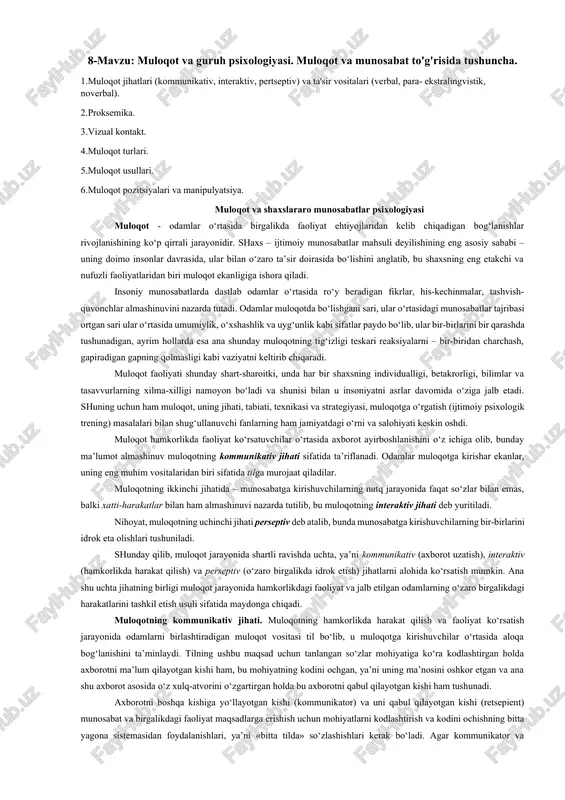 muloqot va guruh psixologiyasi — DOCX