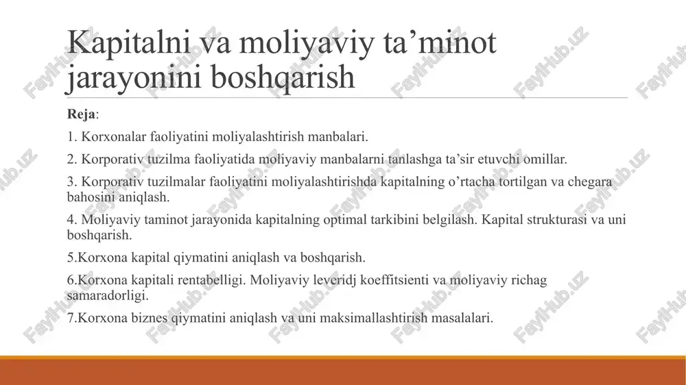 kapitalni moliyaviy taʼminot jarayonini boshqarish — PPTX