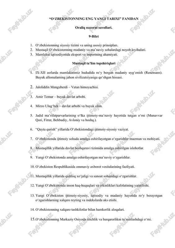 o‘zbekistonning eng yangi tarixi — DOCX