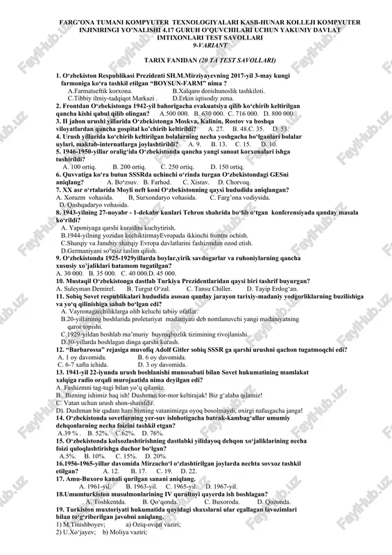 tarix fanidan imtixon savollari — DOC