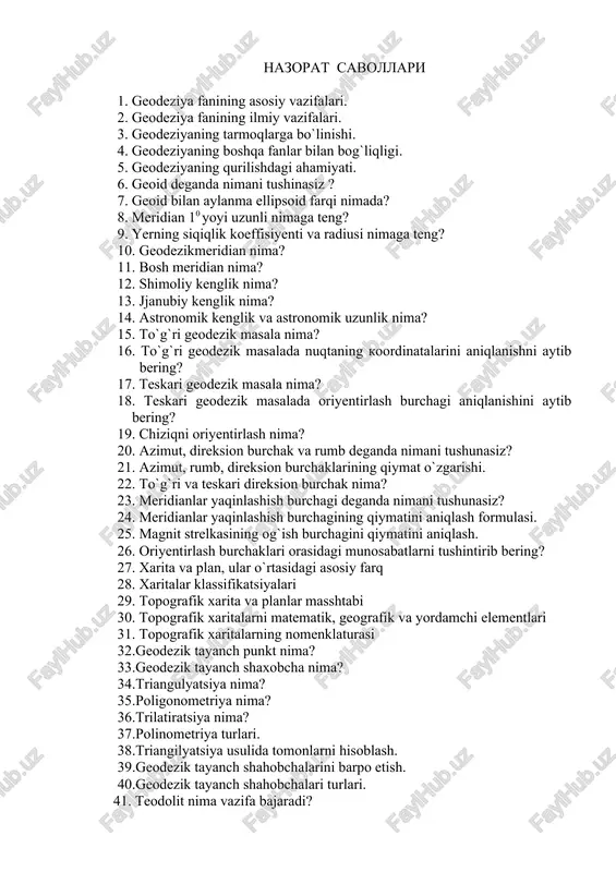 geodeziya fanining asosiy vazifalari — DOC