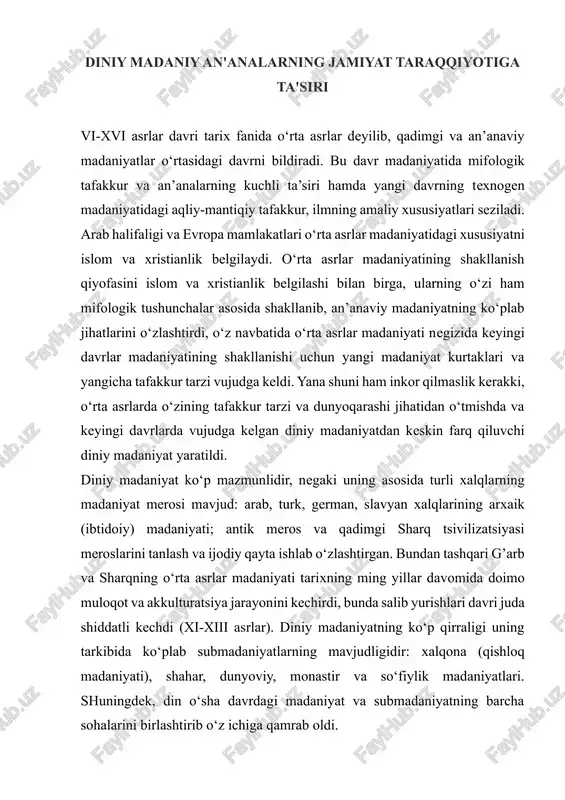 diniy madaniy an'analarning jamiyat taraqqiyotiga ta'siri — DOCX