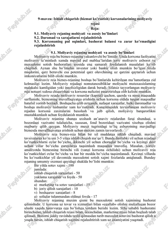 moliyaviy reja — DOCX