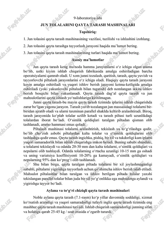 jun tolasini qayta tarash mashinalari — DOCX