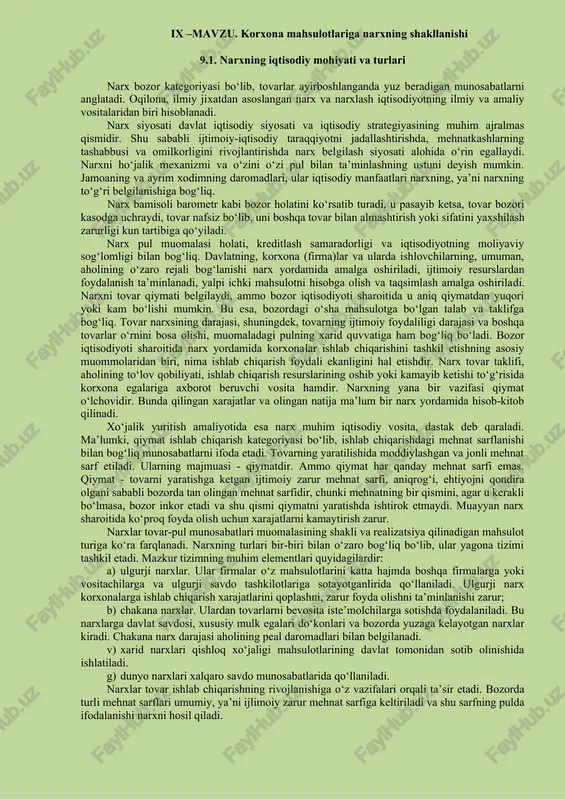narxning shakllanishi — DOCX