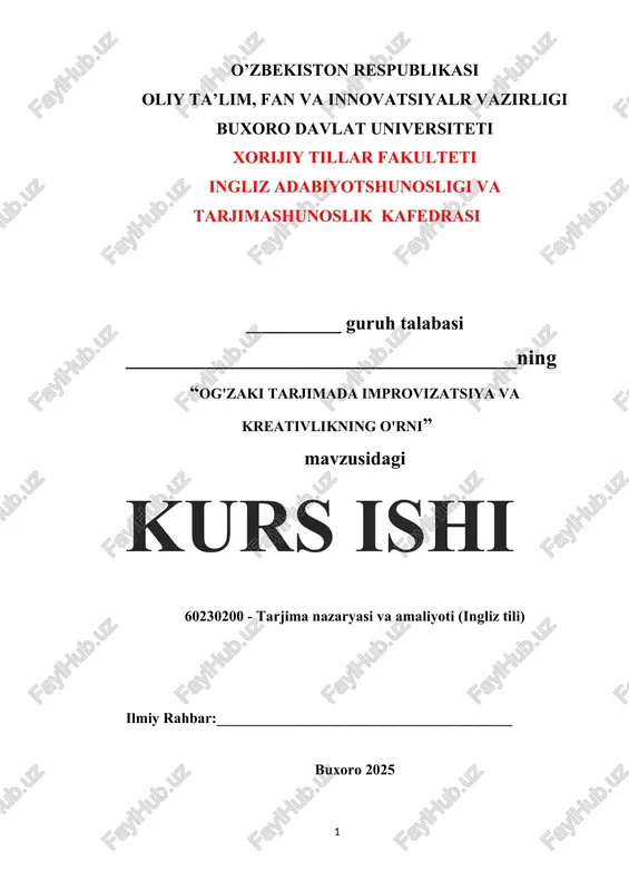"og'zaki tarjimada improvizatsiya va kreativlikning o'rni" — DOCX