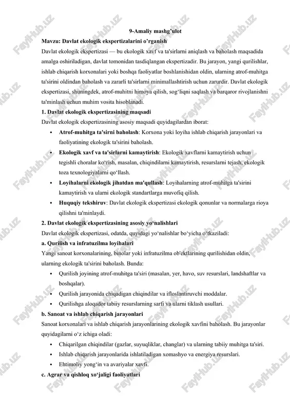 davlat ekologik ekspertizasi — DOCX