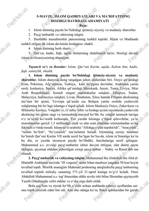islom qadriyatlari va ma'rifatining hozirgi davrdagi ahamiyati — DOCX