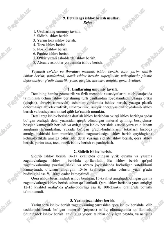 detallarga ishlov berish usullari — DOCX