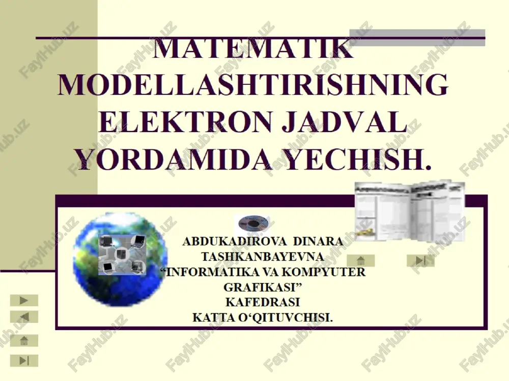 matematik modellashtirishning elektron jadval yordamida yechish — PPTX