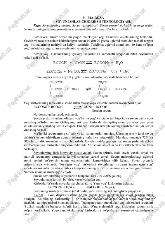 sovun ishlab chiqarish texnologiyasi — DOC