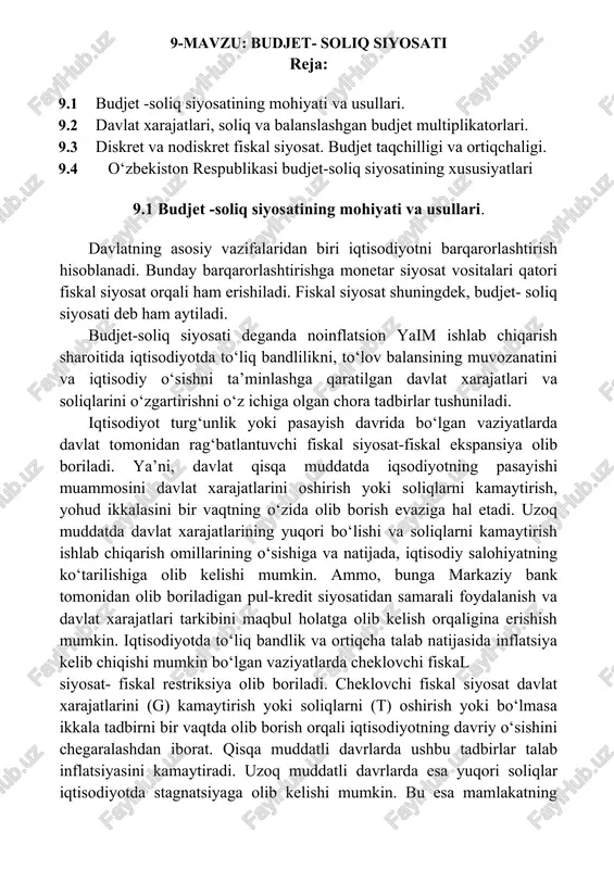 budjet- soliq siyosati — DOCX