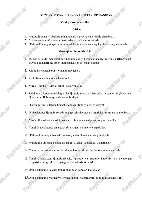 o‘zbekistonning eng yangi tarixi — DOCX