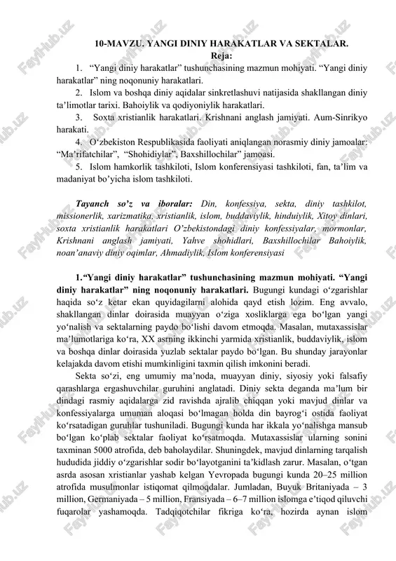 yangi diniy harakatlar va sektalar — DOCX