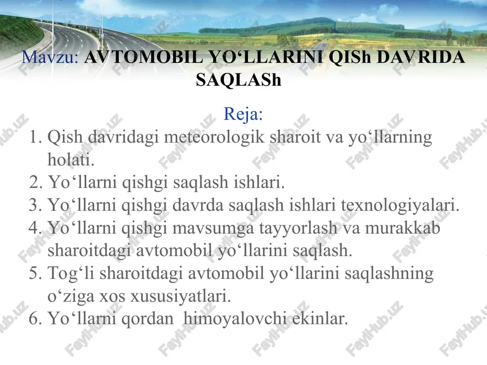 avtomobil yo‘llarini qish davrida saqlash — PPT