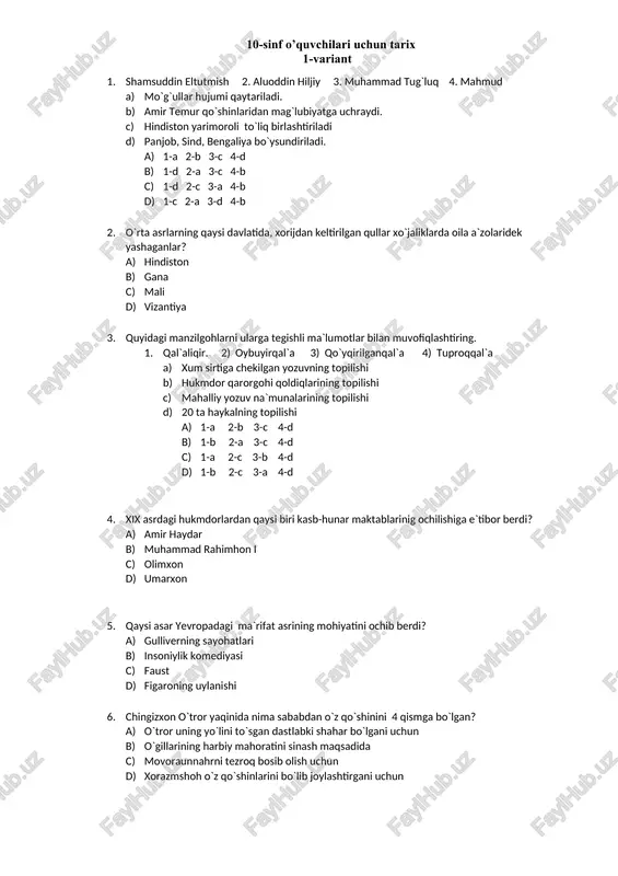 10-sinf o’quvchilari uchun tarix — DOC