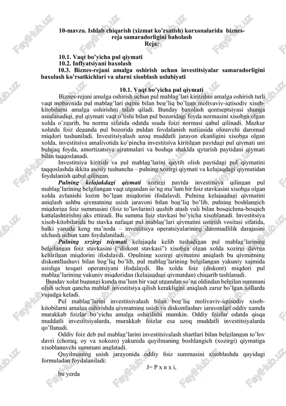 vaqt bo’yicha pul qiymati — DOCX