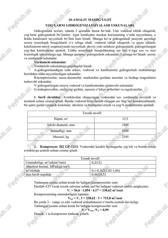 yog‘larni gidrogenizatsiyalash uskunalari — DOCX