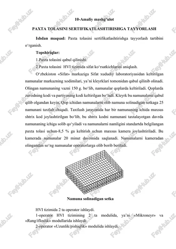 paxta tolasini sertifikatlashtirishga tayyorlash — DOCX