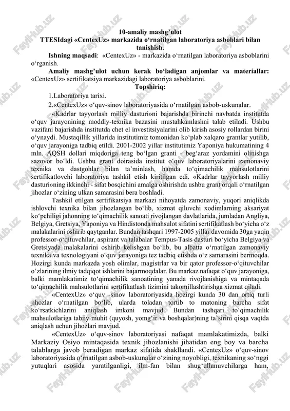 laboratoriya asboblarini o‘rganish — DOCX