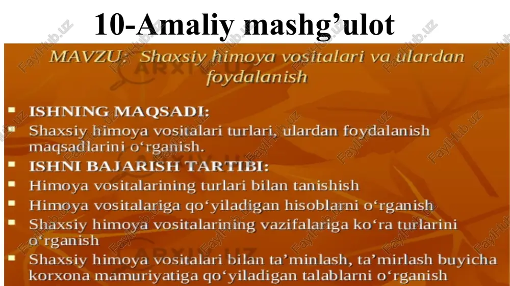 shaxsiy himoya vositalarining turlari — PPTX