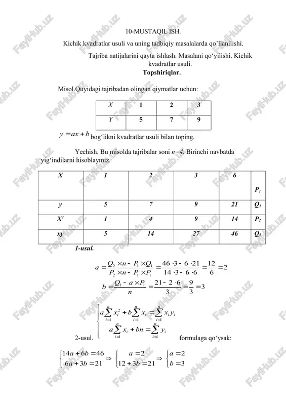 kichik kvadratlar usuli — DOCX