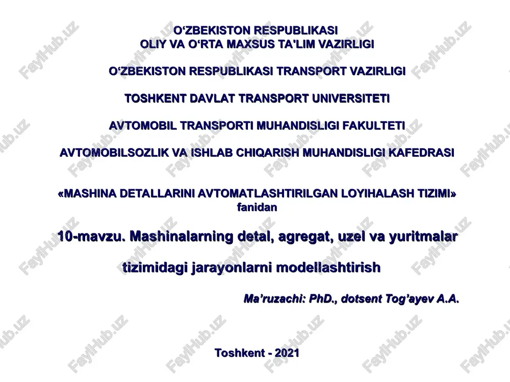 mashina detallarini avtomatlashtirilgan loyihalash tizimi — PPT