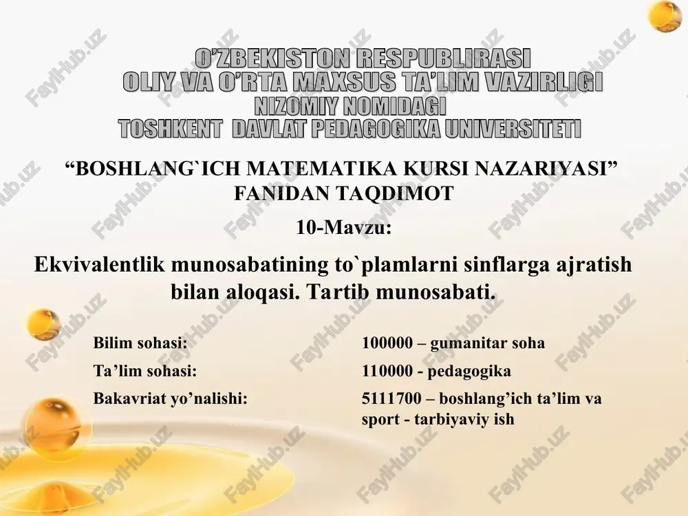boshlang`ich matmatika kursi nazariyasi — PPT