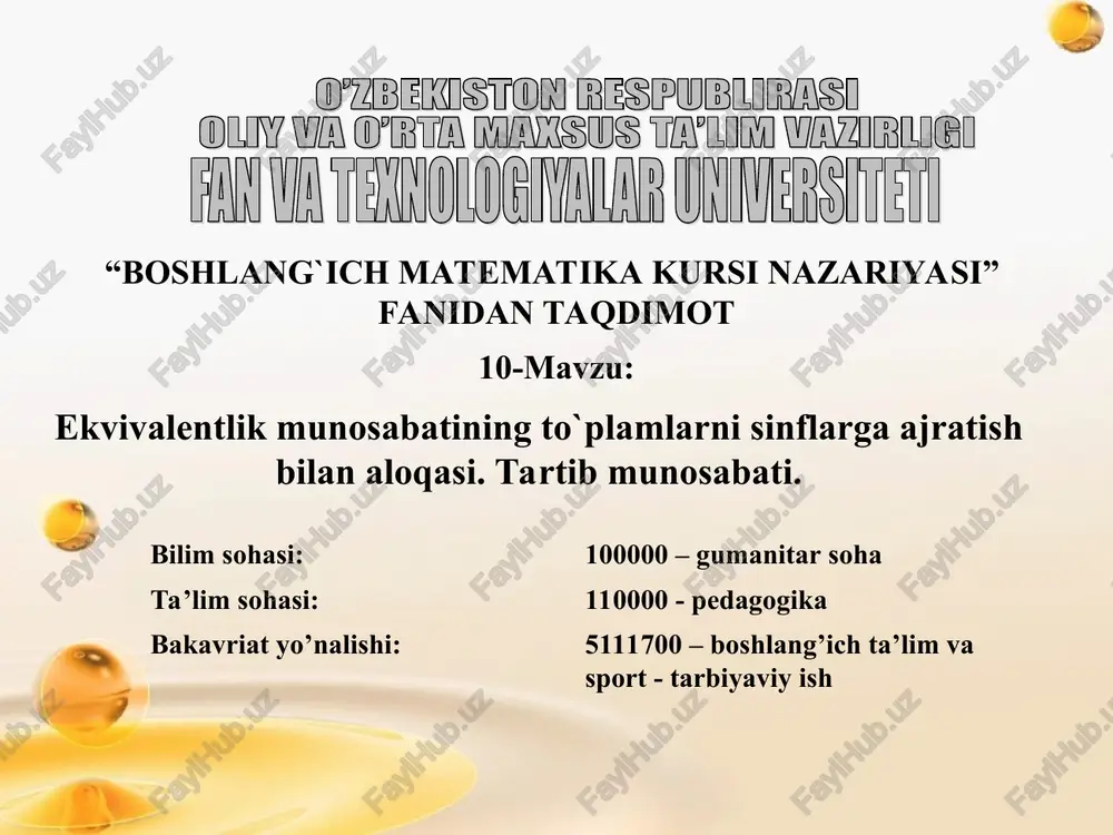boshlang`ichmatematika kursi nazariyasi — PPT