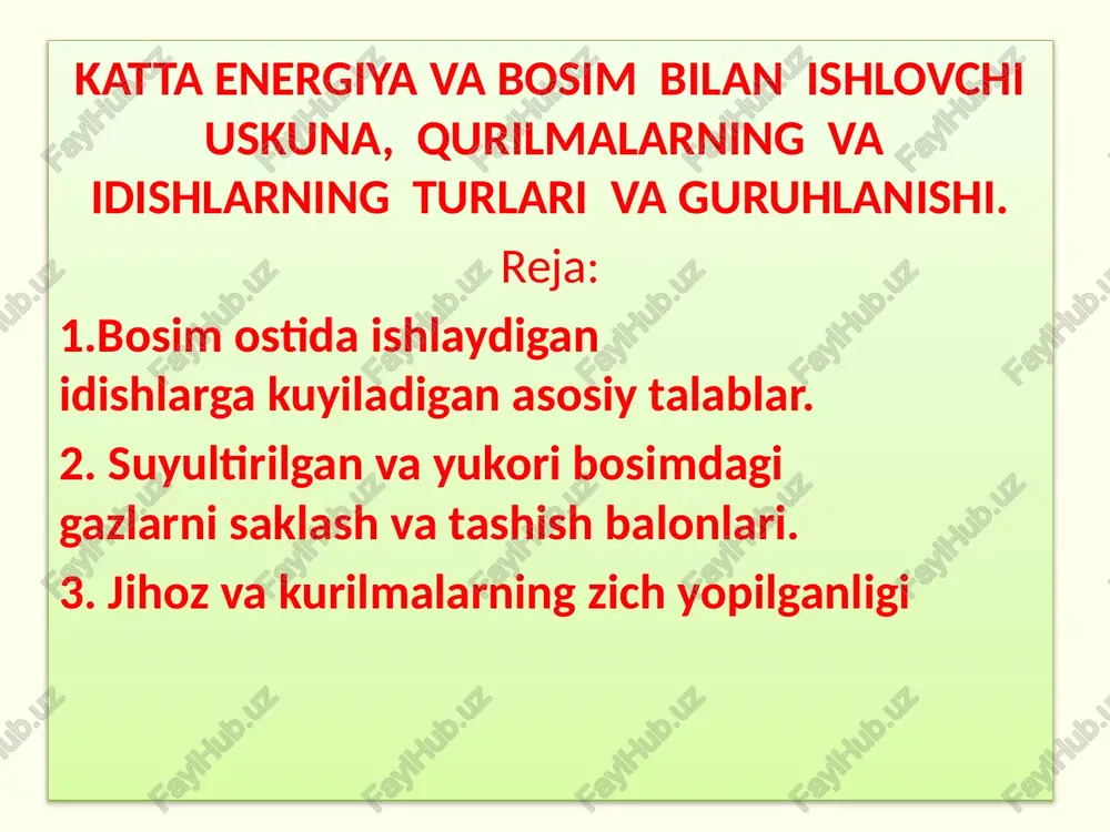 bosimostida ishlaydigan idishlar — PPTX