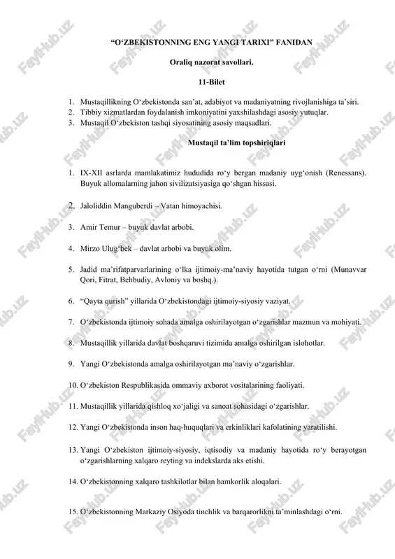 o‘zbekistonning eng yangi tarixi — DOCX
