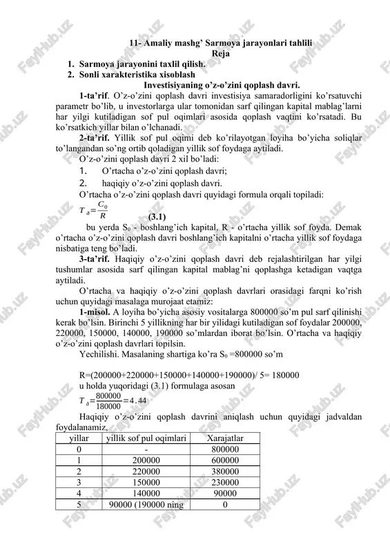 amaliy mashg’ sarmoya jarayonlari tahlili — DOCX