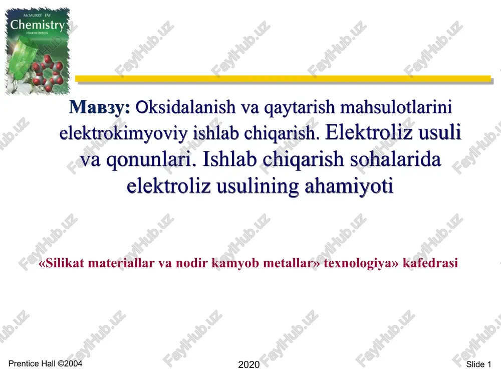 oksidalanish vaqaytarish mahsulotlarini elektrokimyoviy ishlab chiqarish — PPT