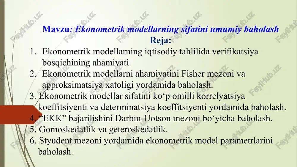 ekonometrik modellarning sifatini umumiy baholash — PPTX