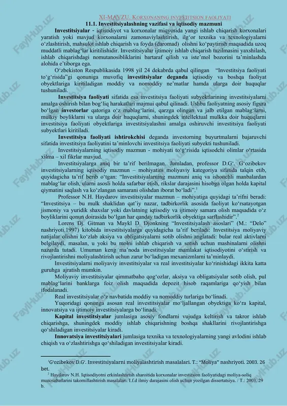 korxonaning investitsion faoliyati — DOCX