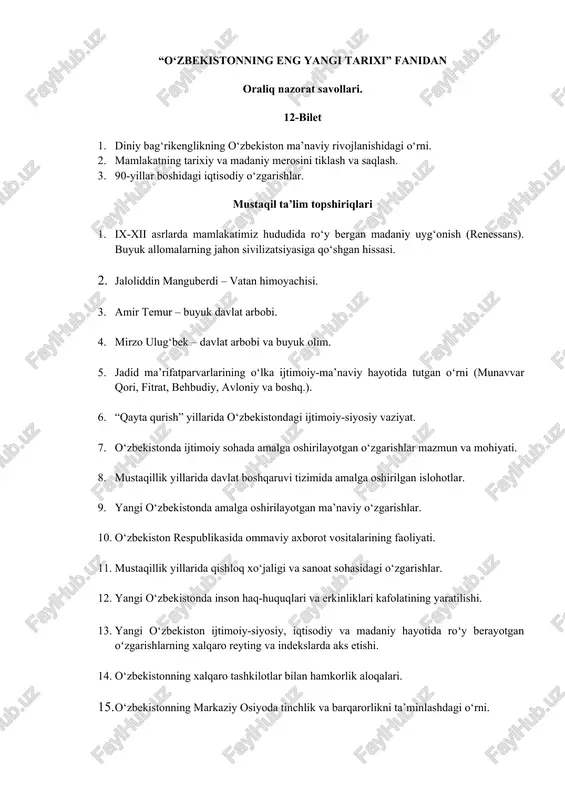 o‘zbekistonning eng yangi tarixi — DOCX