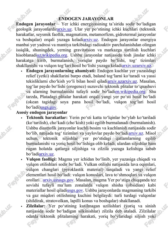 endogen jarayonlar — DOCX