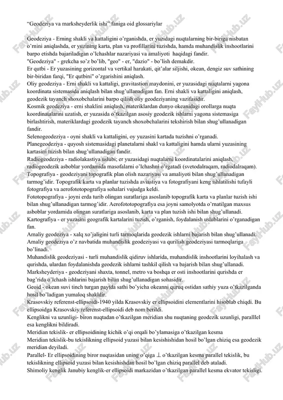 "geodeziya va marksheyderlik ishi" faniga oid glossariylar — DOC