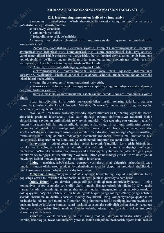 korxonaning innovatsion faoliyati — DOCX