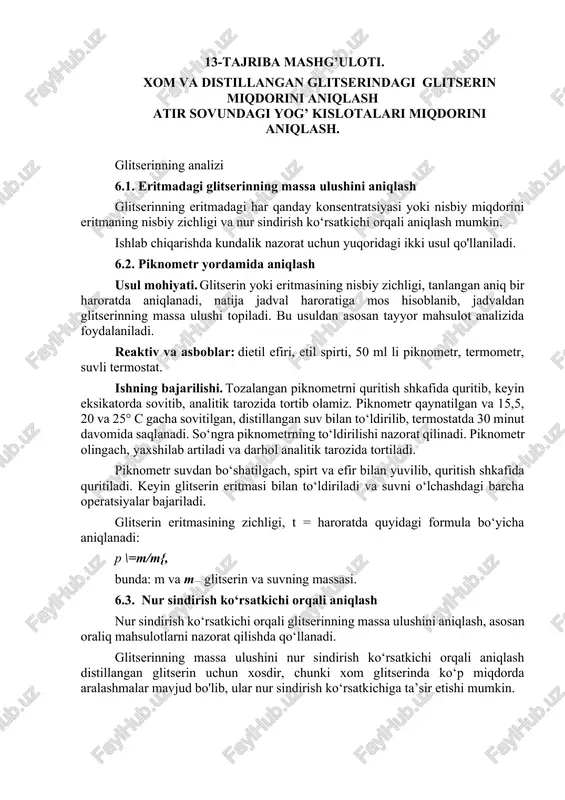 glitserin miqdorini aniqlash mashg'uloti — DOCX