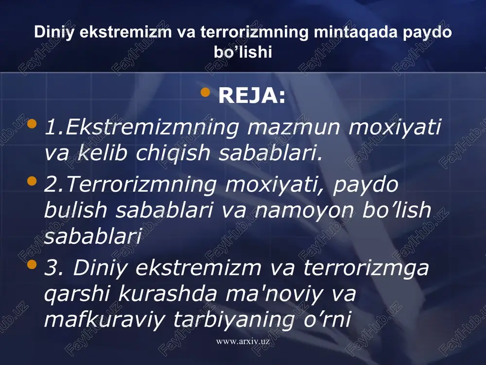 diniy ekstremizm va terrorizmning mintaqada paydo bo’lishi — PPT