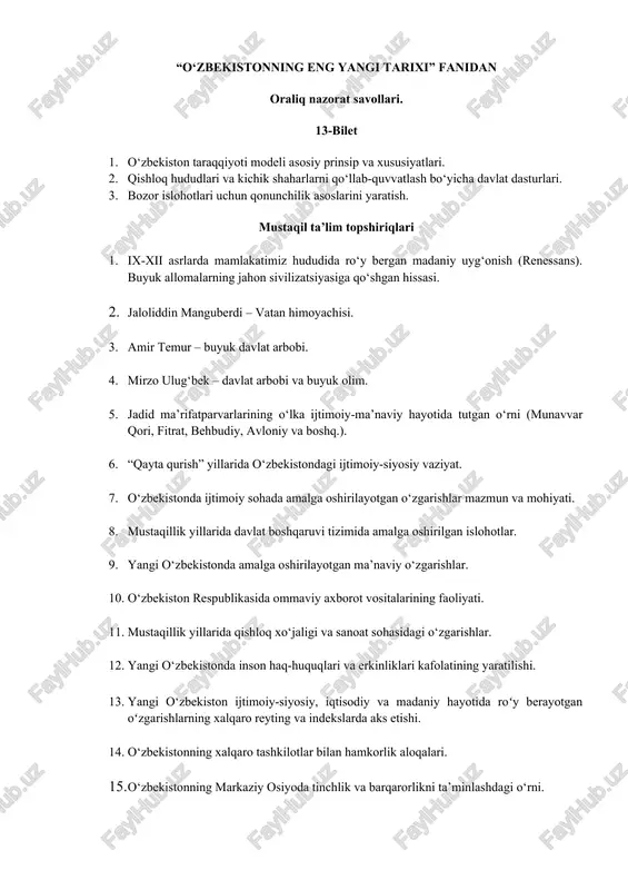 o‘zbekistonning eng yangi tarixi — DOCX