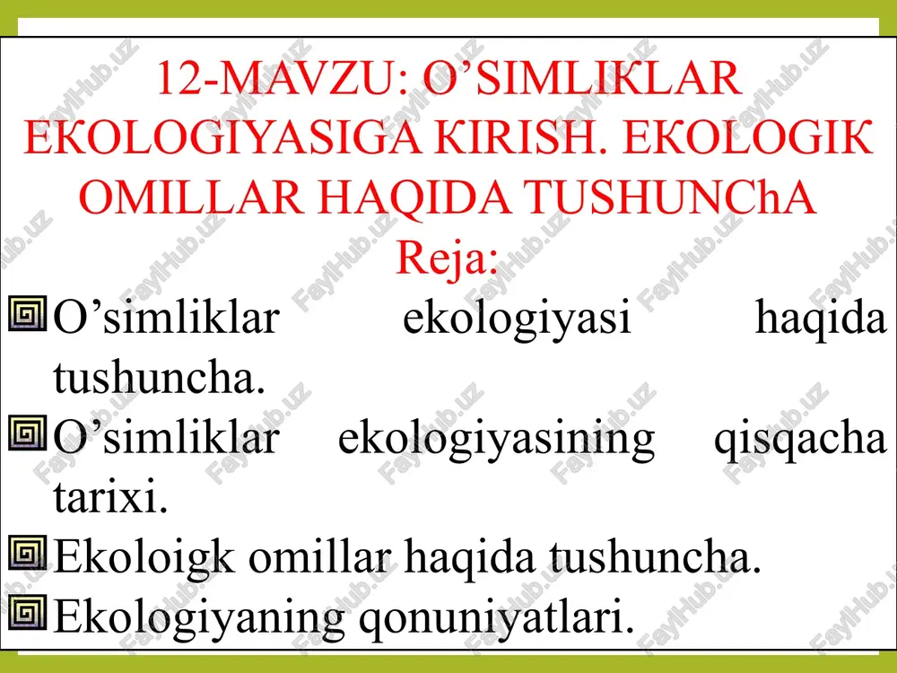 o'simliklar ekologiyasiga kirish — PPTX