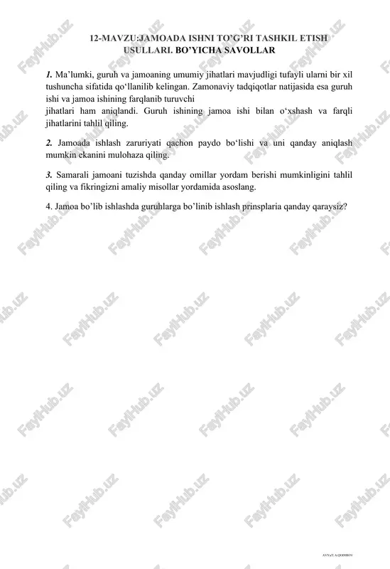 jamoada ishni to’g’ri tashkil etish usullari — DOCX