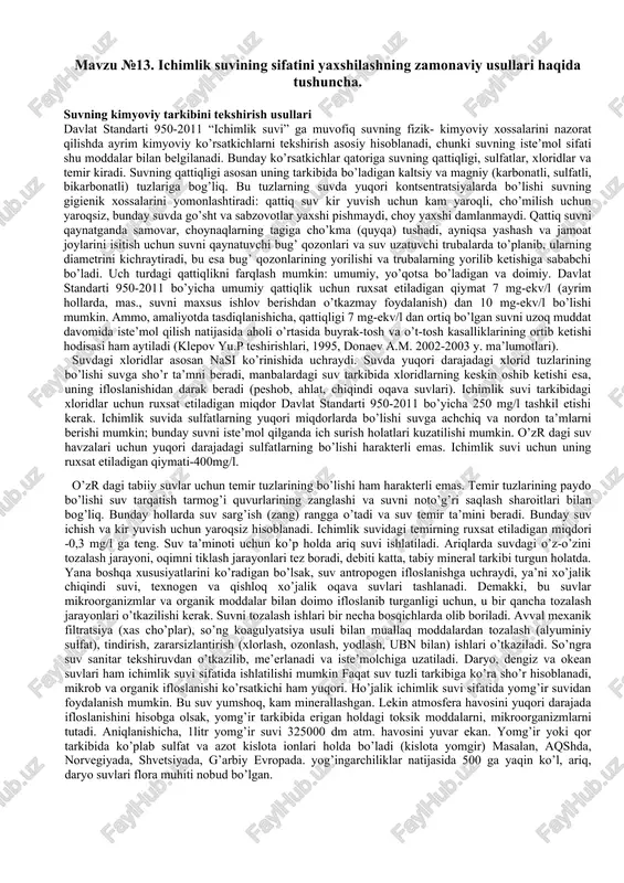 ichimlik suvining sifati — DOCX