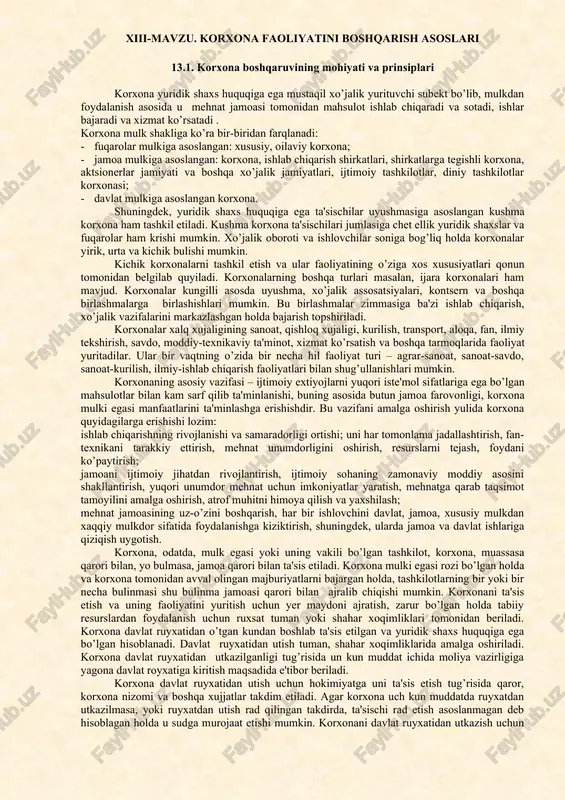 korxona faoliyatini boshqarish asoslari — DOCX